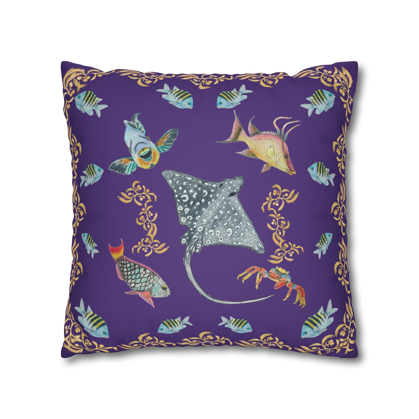 Sargasso Sea - Faux Suede Square Pillow Case - Deep Purple