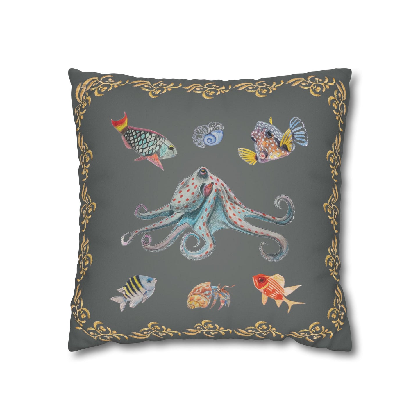 Sargasso Sea - Faux Suede Square Pillow Case - Dark Grey