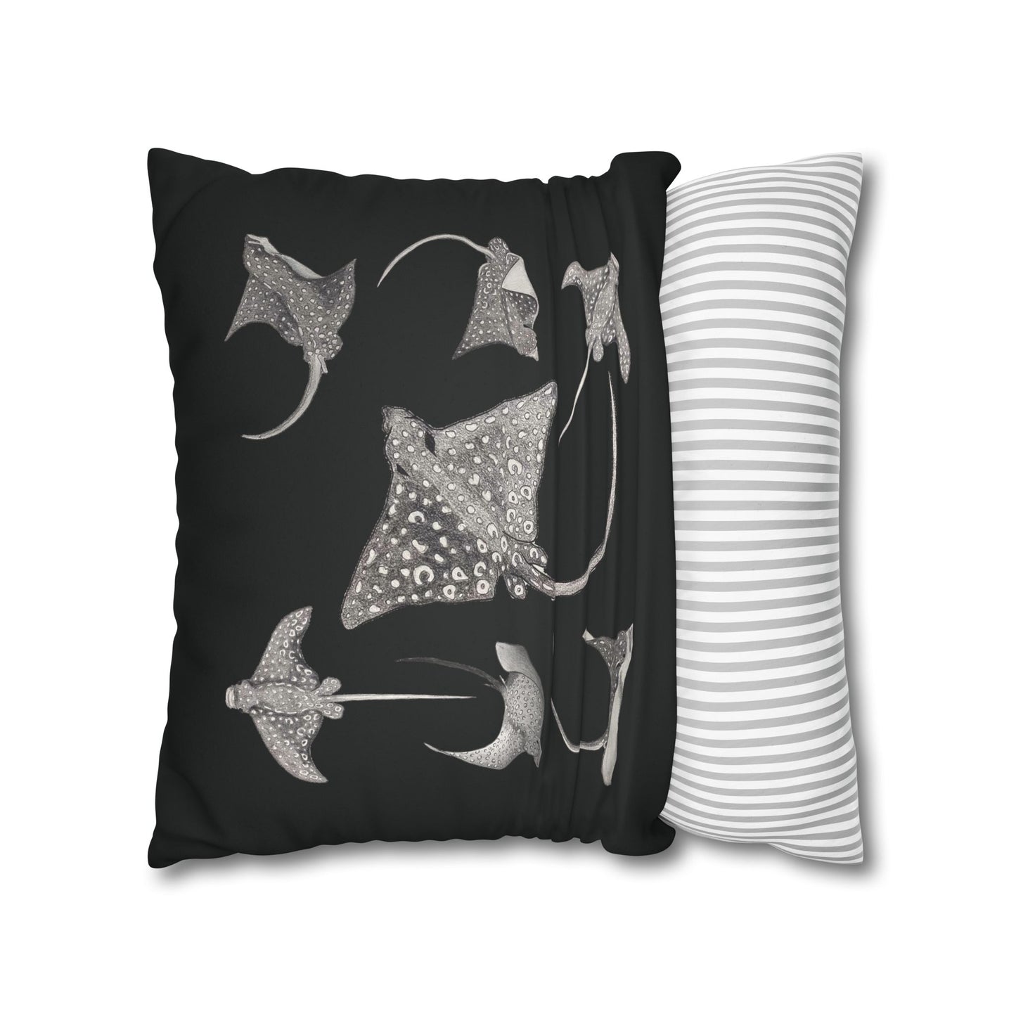 Eagle Ray - Faux Suede Square Pillow Case - Black