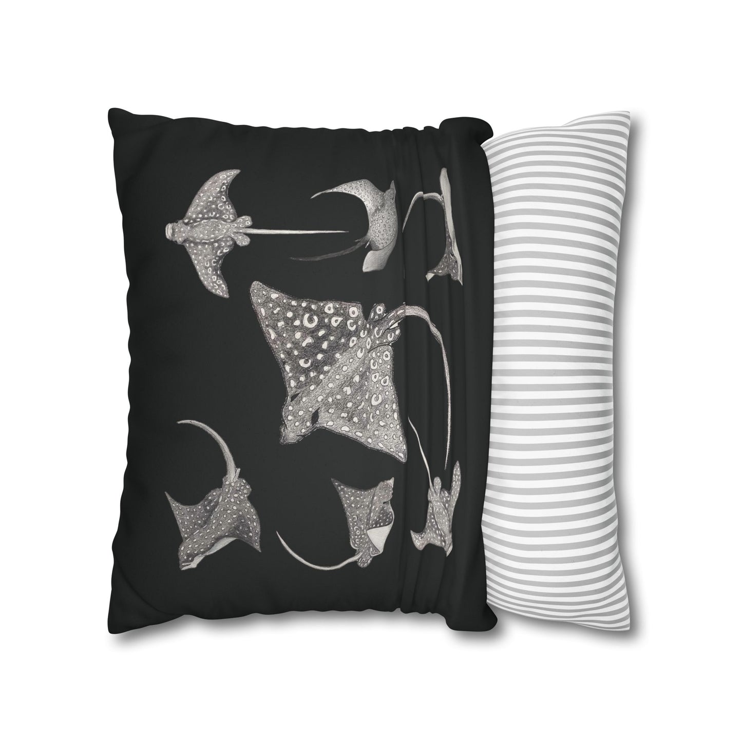 Eagle Ray - Faux Suede Square Pillow Case - Black