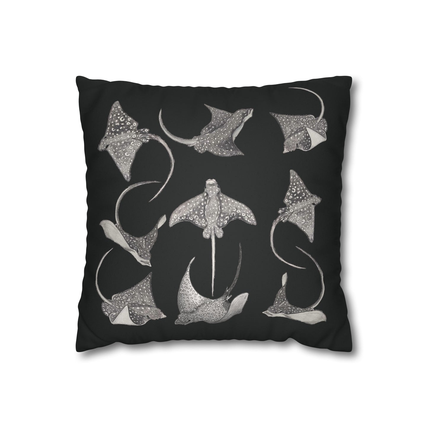 Eagle Ray - Faux Suede Square Pillow Case - Black