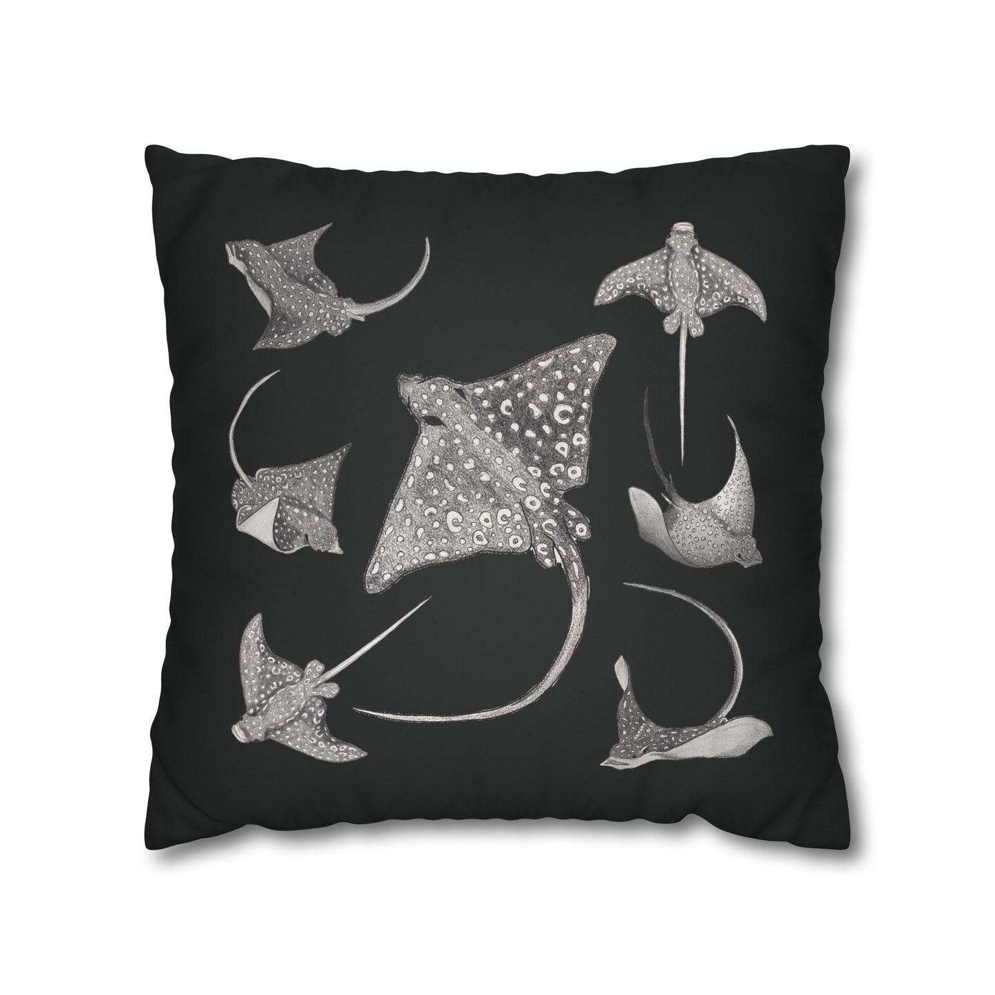 Eagle Ray - Faux Suede Square Pillow Case - Black