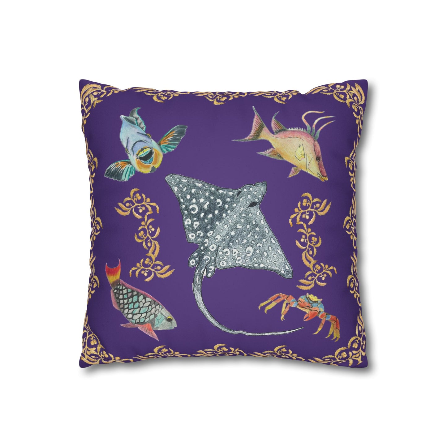 Sargasso Sea - Faux Suede Square Pillow Case - Deep Purple