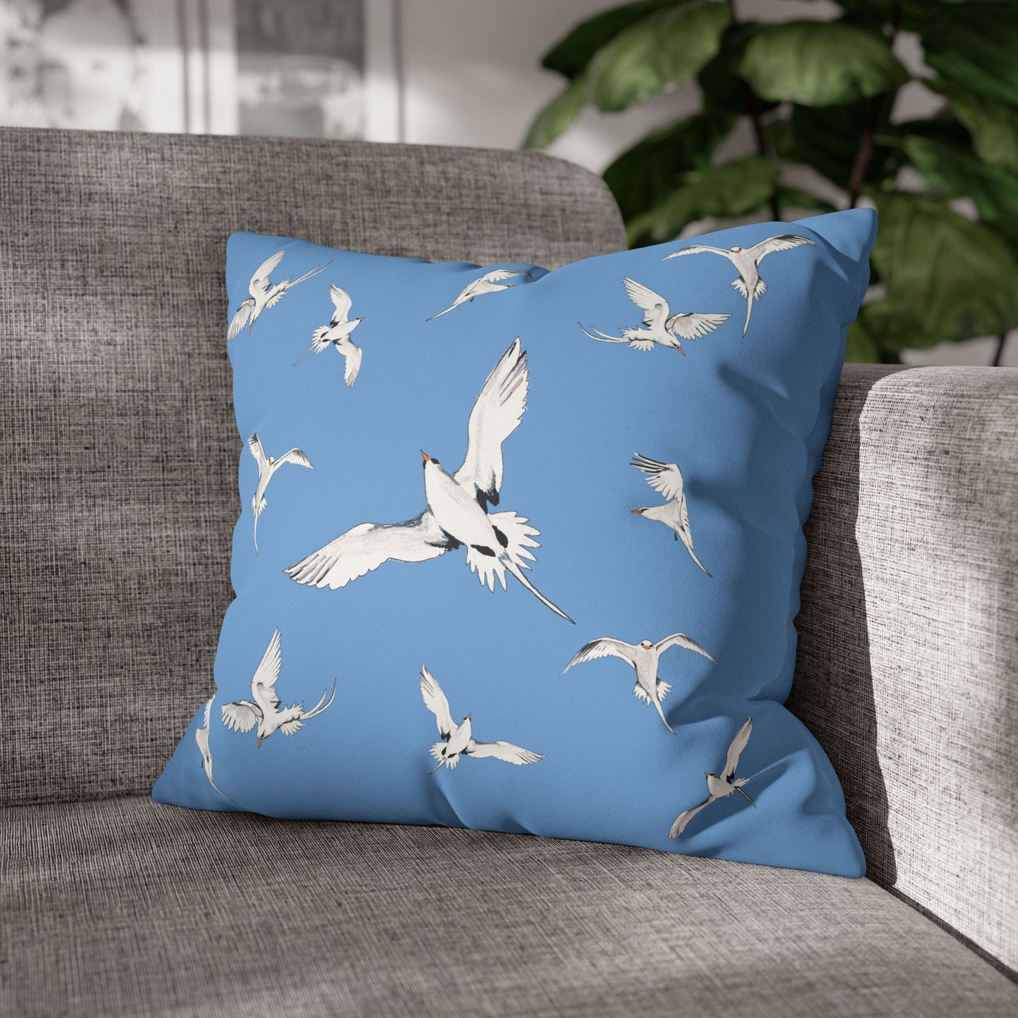 Longtails - Faux Suede Square Pillow Case - Light Blue