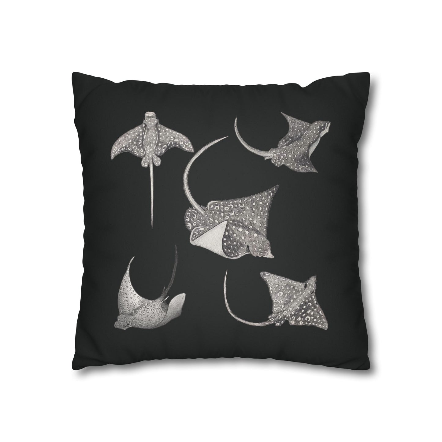 Eagle Ray - Faux Suede Square Pillow Case - Black