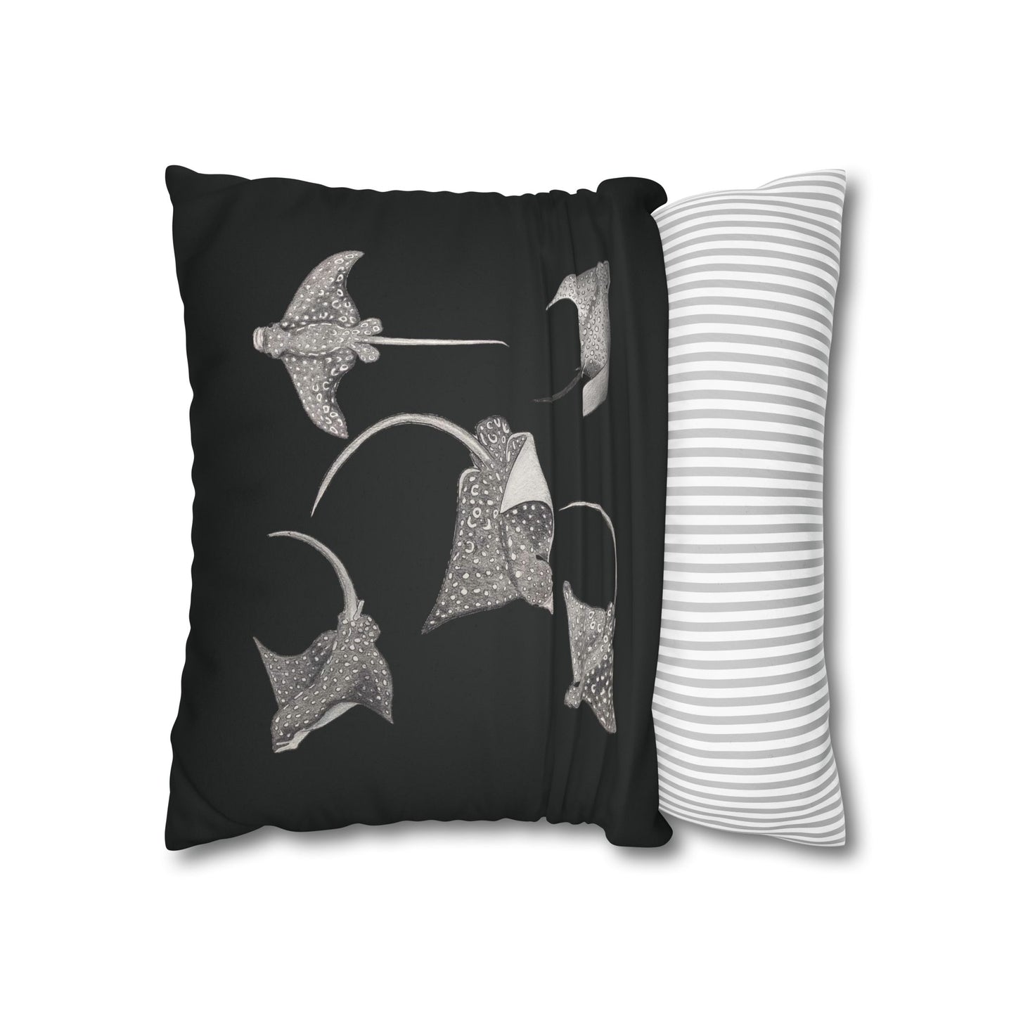 Eagle Ray - Faux Suede Square Pillow Case - Black