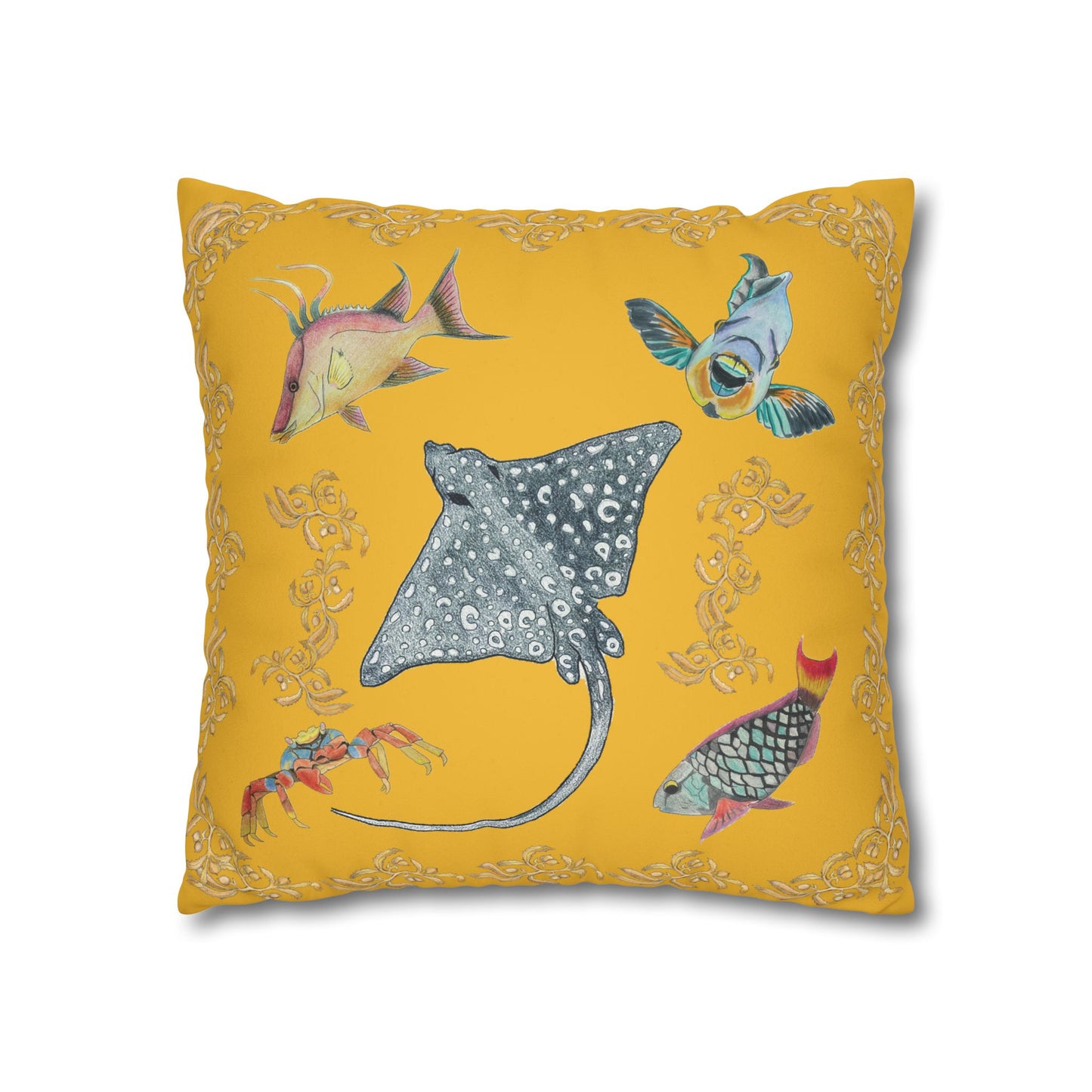 Sargasso Sea - Faux Suede Square Pillow Case - Mango