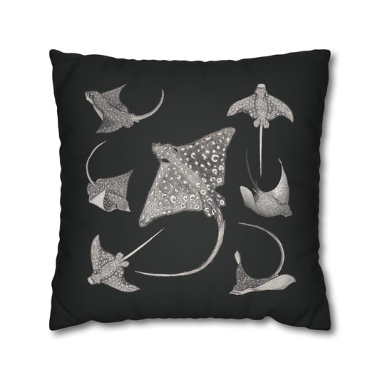 Eagle Ray - Faux Suede Square Pillow Case - Black