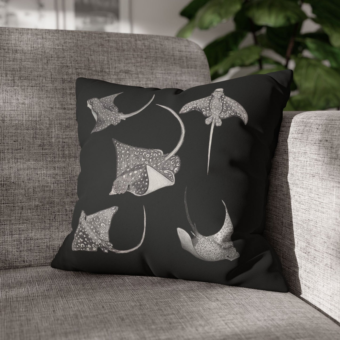 Eagle Ray - Faux Suede Square Pillow Case - Black