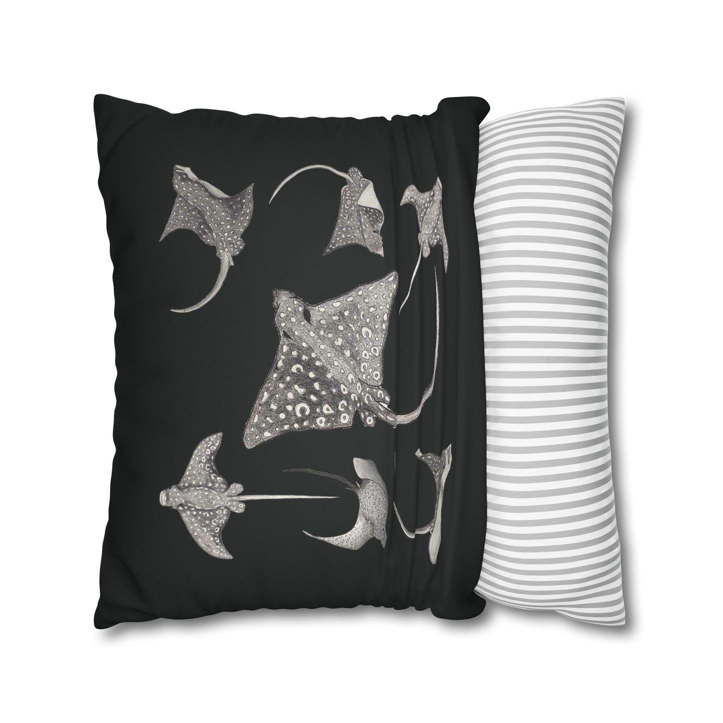 Eagle Ray - Faux Suede Square Pillow Case - Black