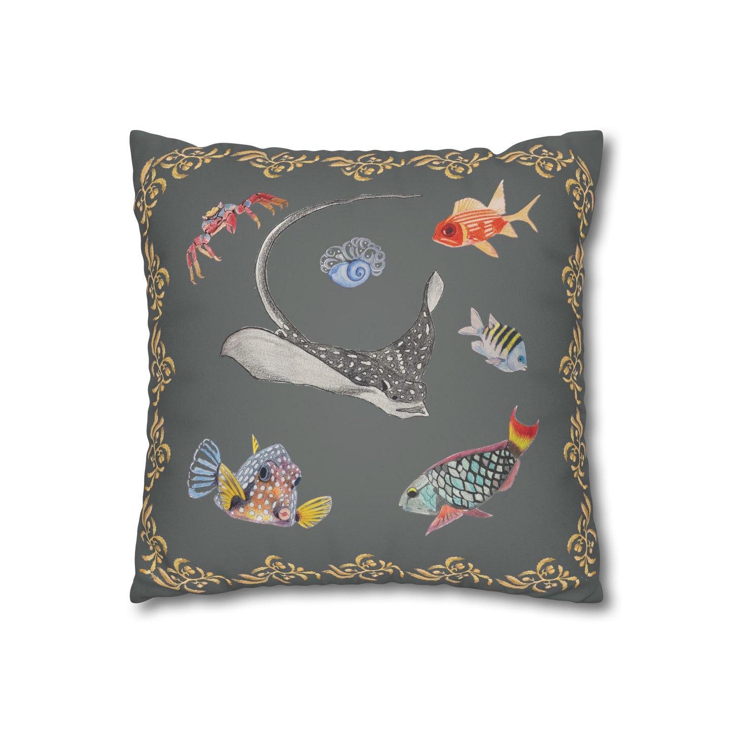 Sargasso Sea - Faux Suede Square Pillow Case - Dark Grey