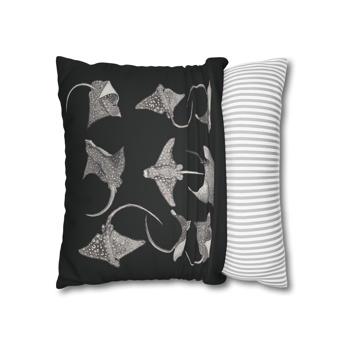 Eagle Ray - Faux Suede Square Pillow Case - Black