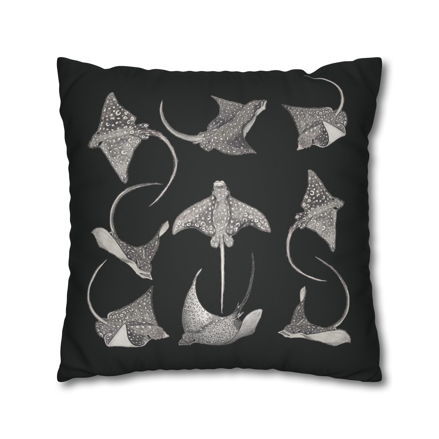 Eagle Ray - Faux Suede Square Pillow Case - Black