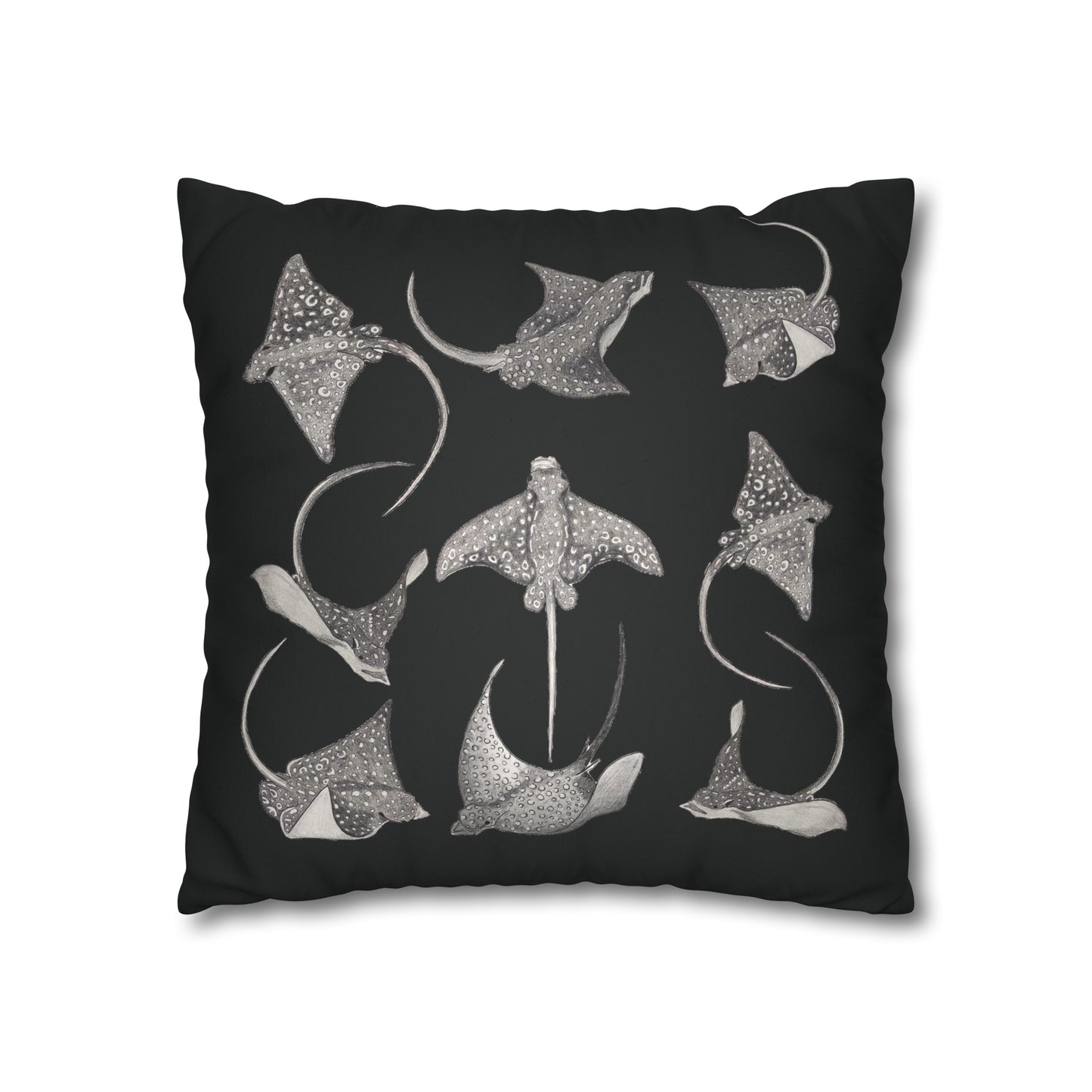 Eagle Ray - Faux Suede Square Pillow Case - Black