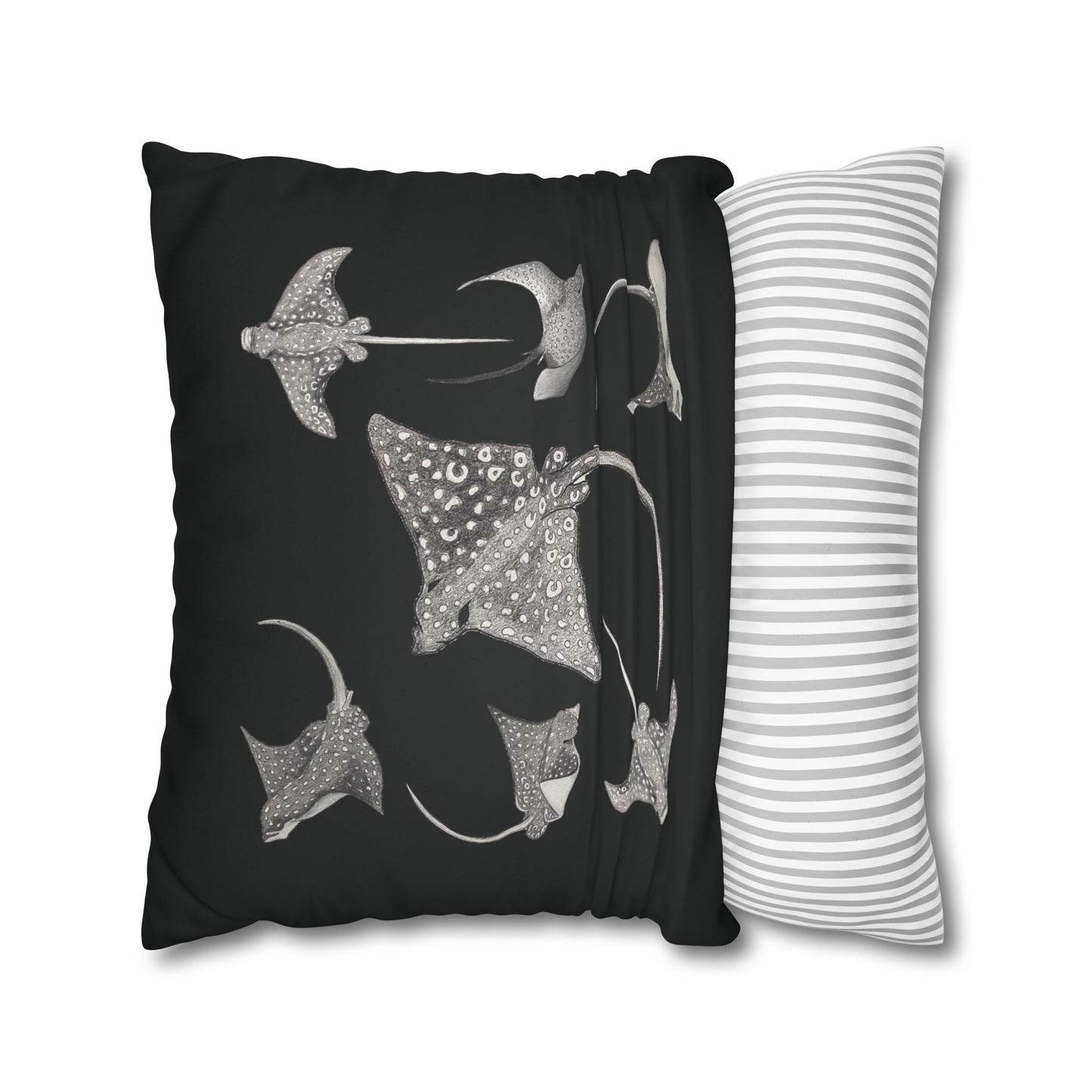 Eagle Ray - Faux Suede Square Pillow Case - Black