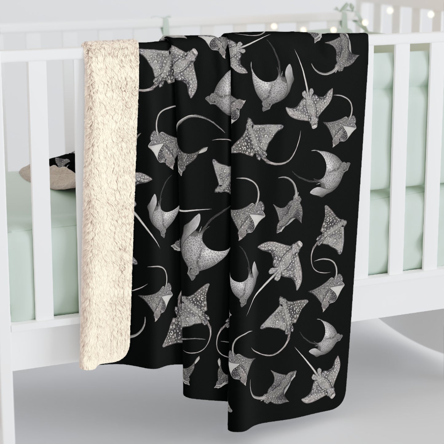 Eagle Ray - Sherpa Fleece Blanket - Black