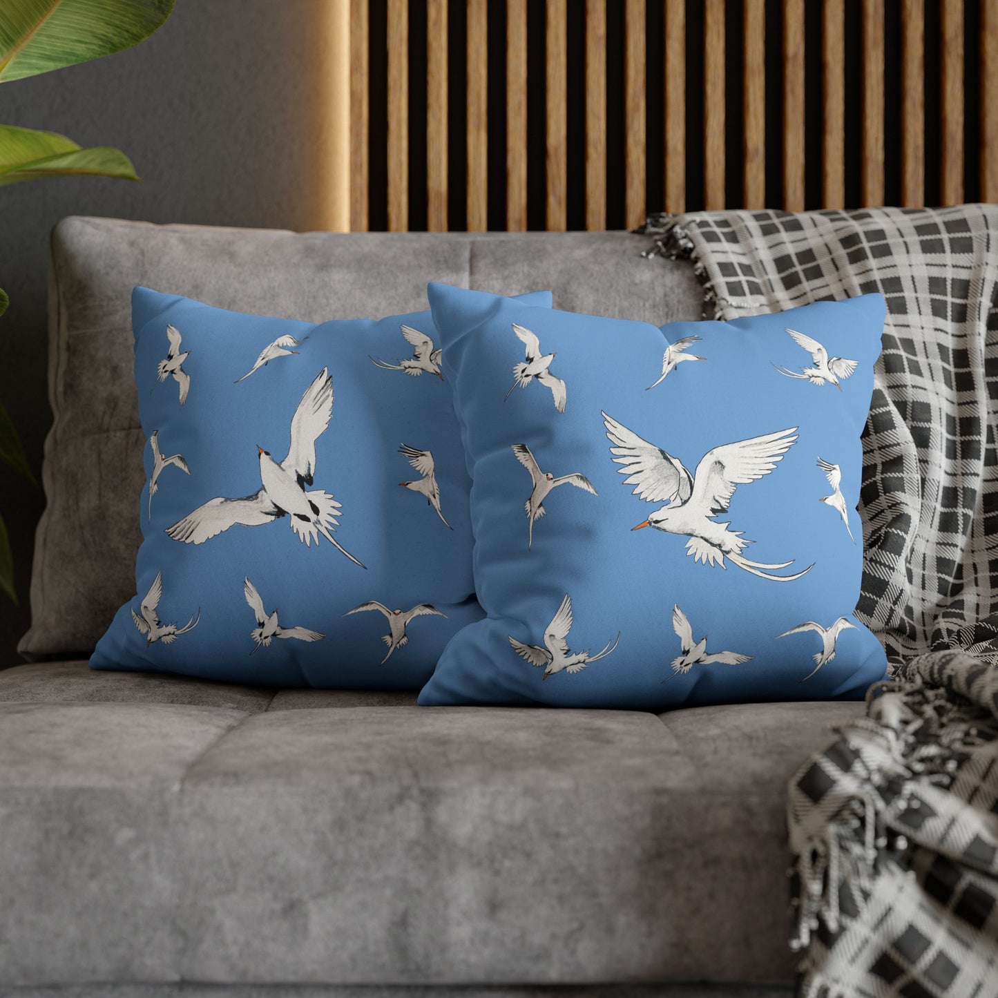 Longtails - Faux Suede Square Pillow Case - Light Blue