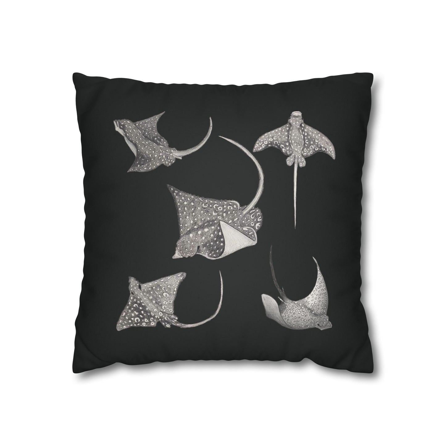 Eagle Ray - Faux Suede Square Pillow Case - Black