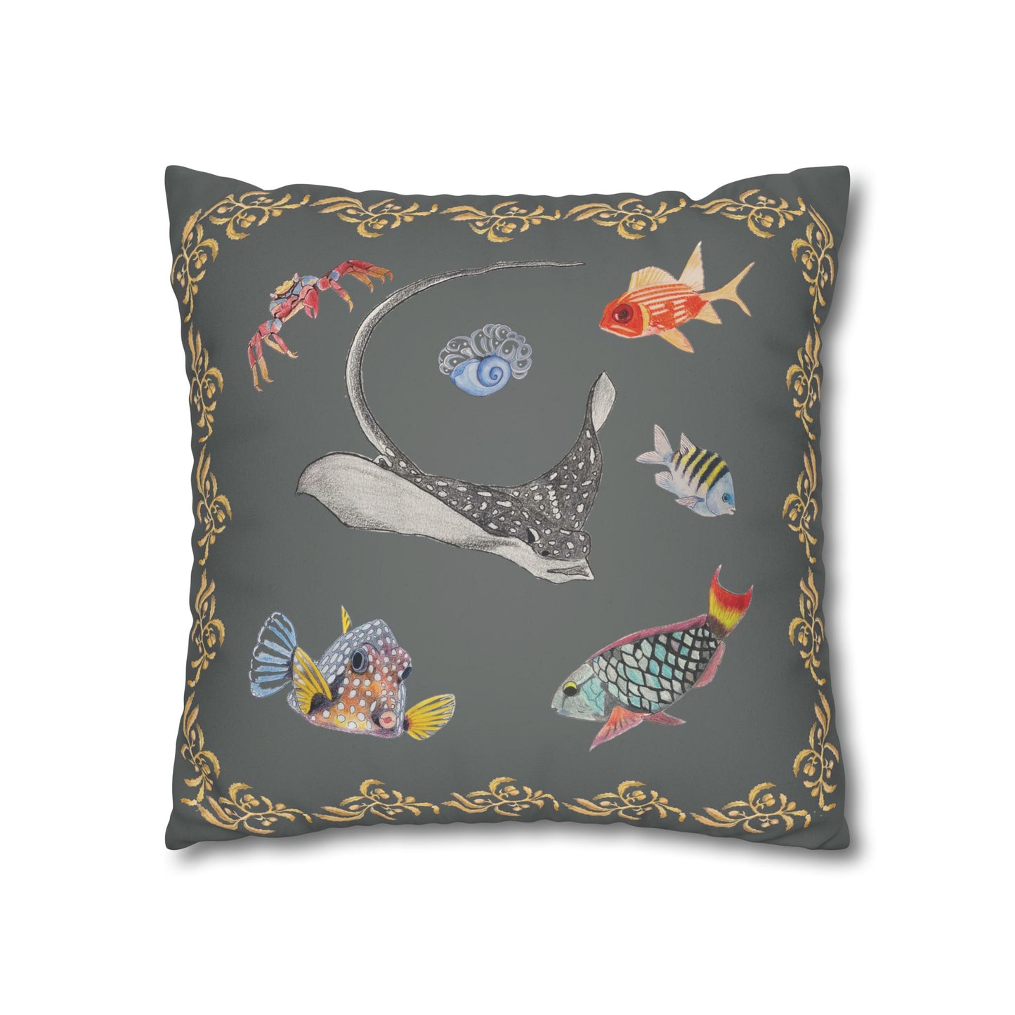 Sargasso Sea - Faux Suede Square Pillow Case - Dark Grey