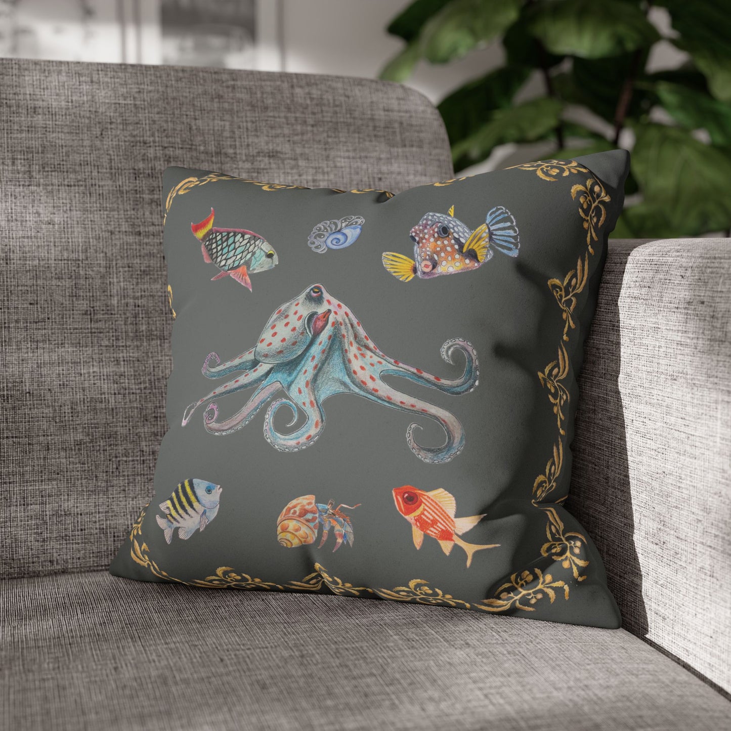 Sargasso Sea - Faux Suede Square Pillow Case - Dark Grey