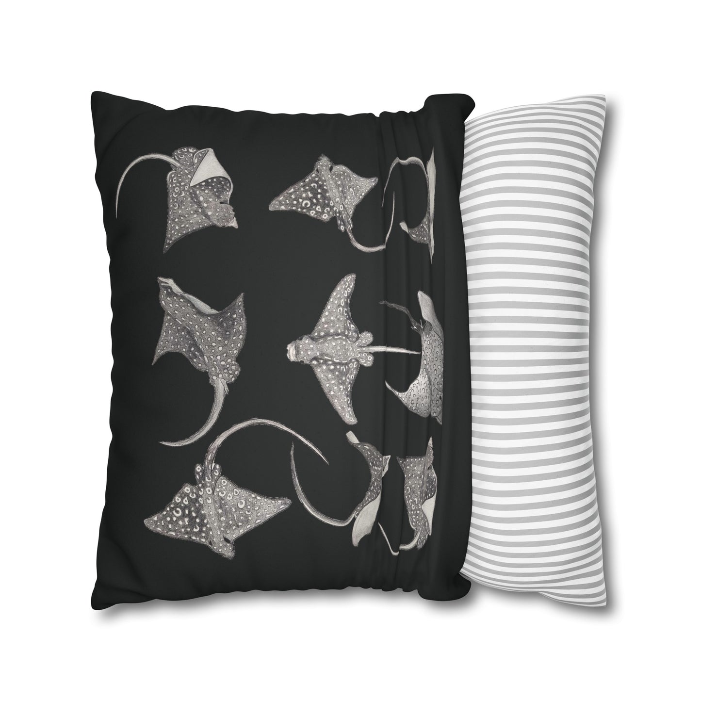 Eagle Ray - Faux Suede Square Pillow Case - Black