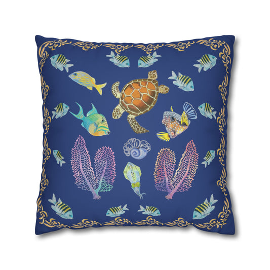 Sargasso Sea - Faux Suede Square Pillow Case - Dark Blue