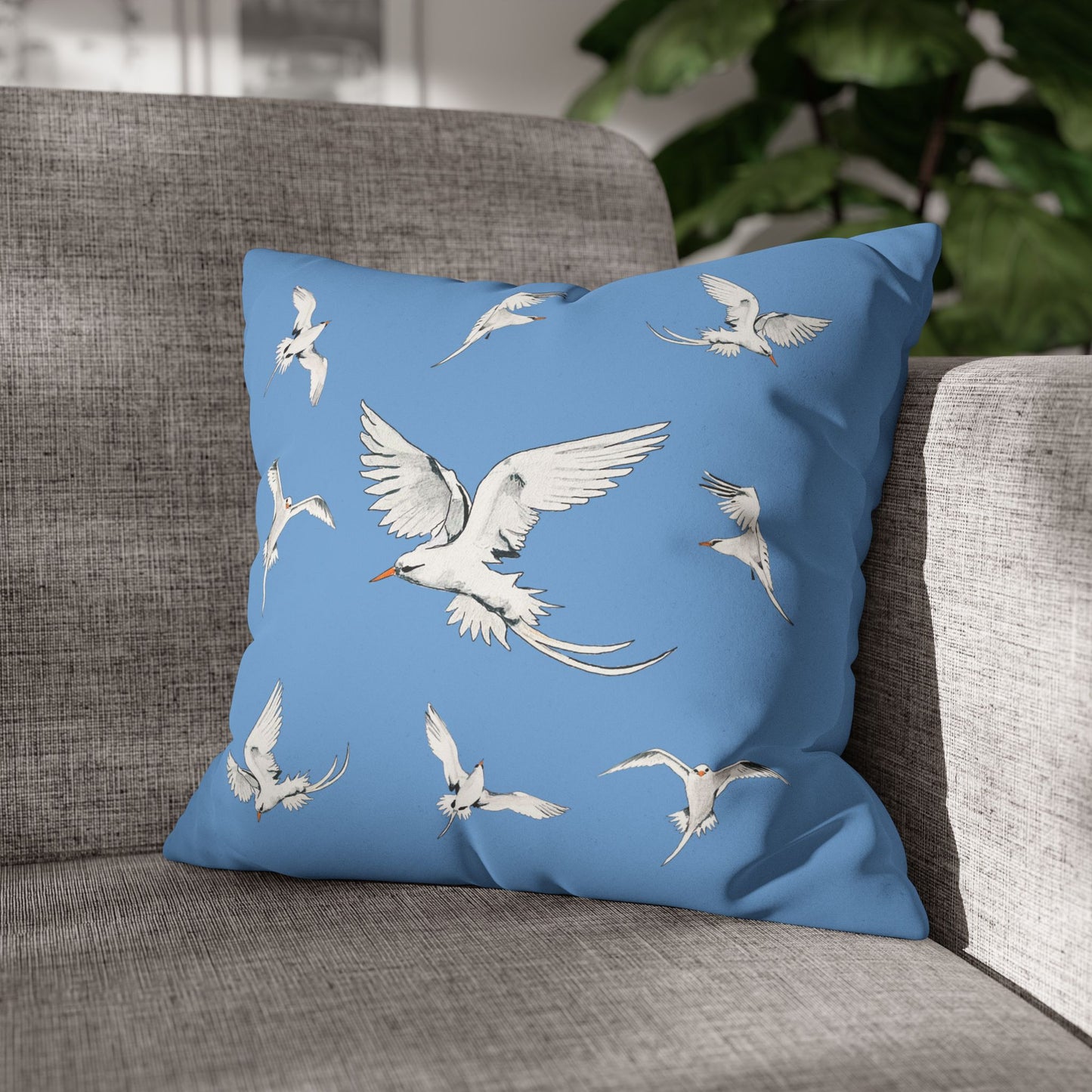 Longtails - Faux Suede Square Pillow Case - Light Blue