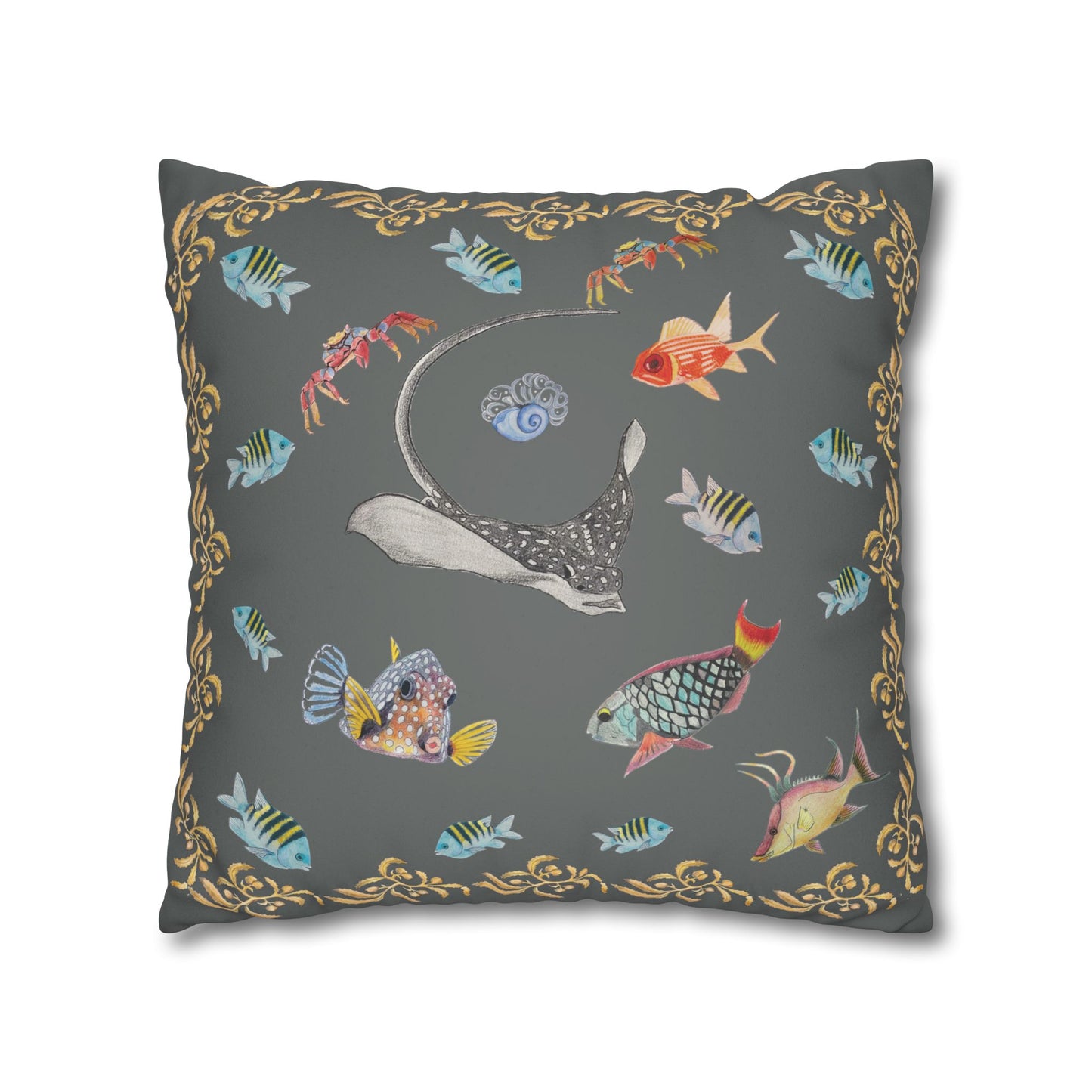 Sargasso Sea - Faux Suede Square Pillow Case - Dark Grey