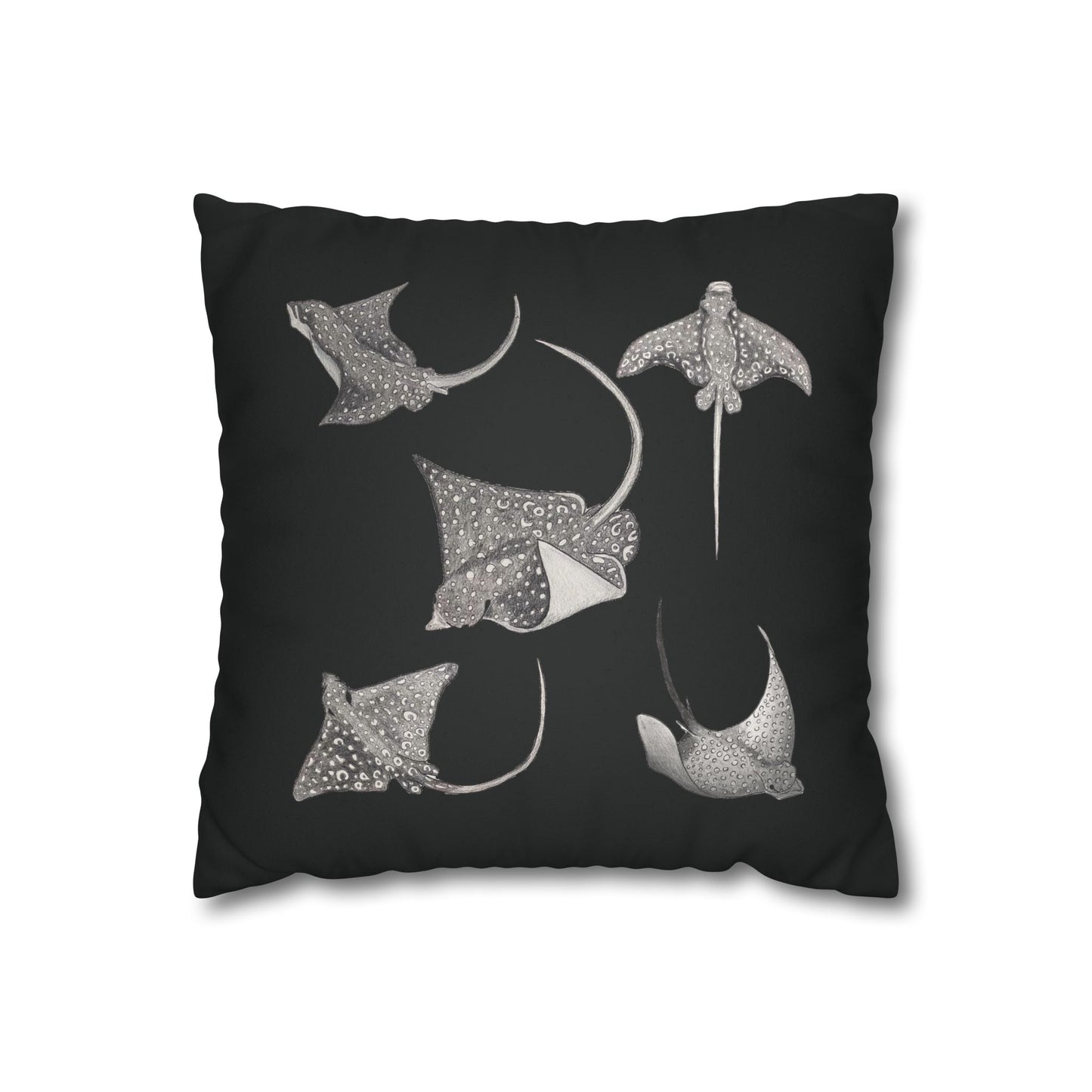 Eagle Ray - Faux Suede Square Pillow Case - Black