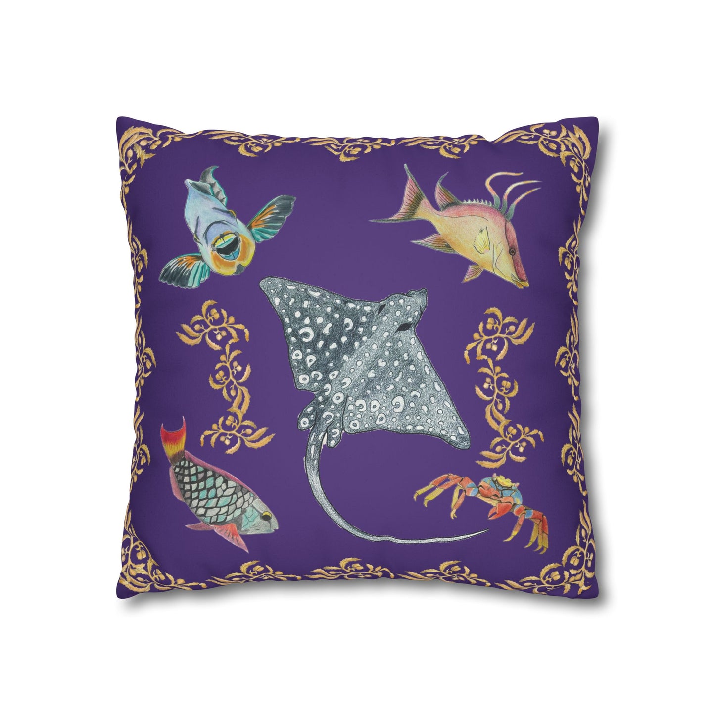 Sargasso Sea - Faux Suede Square Pillow Case - Deep Purple