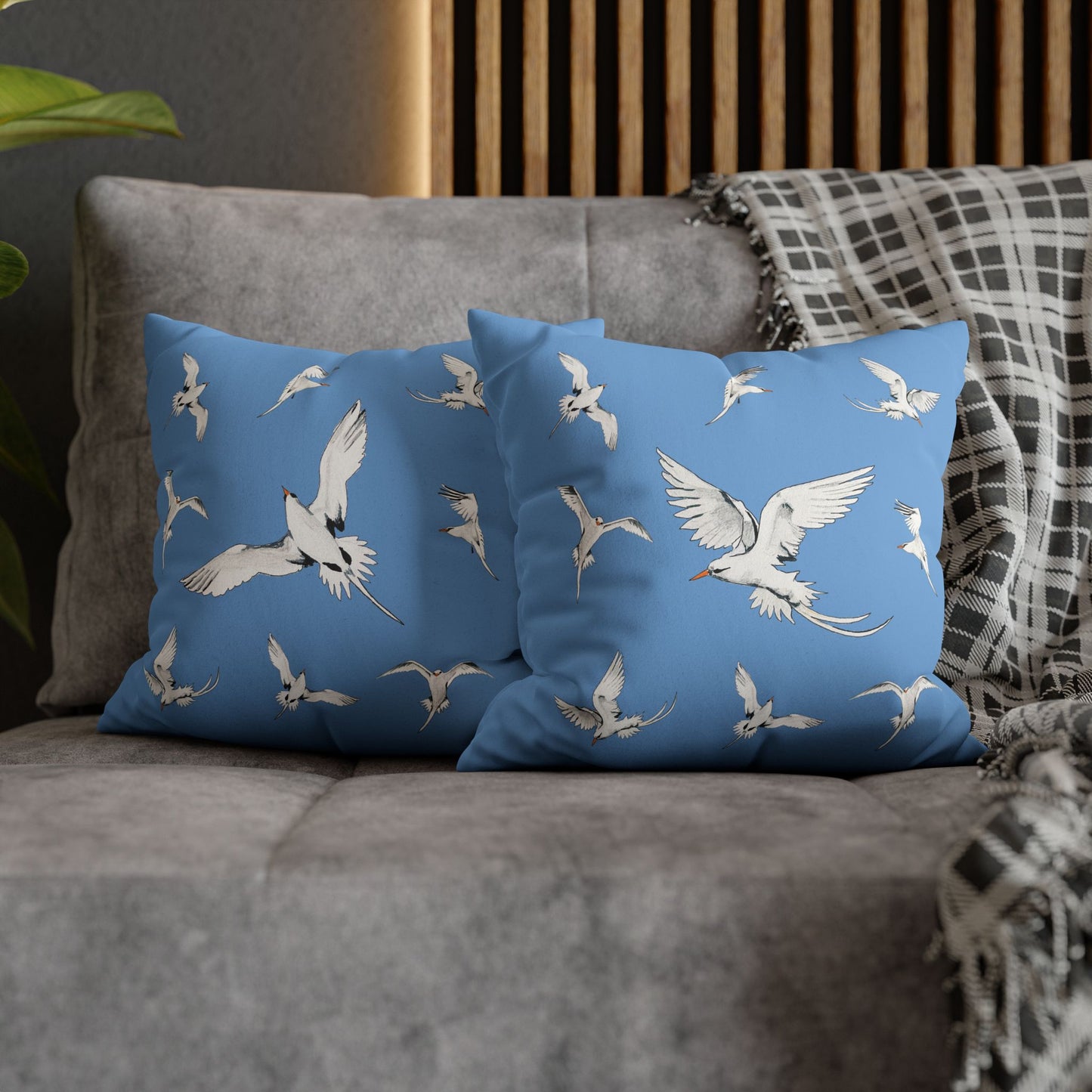 Longtails - Faux Suede Square Pillow Case - Light Blue